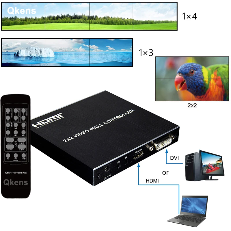 

2x2 HDMI DVI Video Wall Controller 1080P 60Hz 1X2 1X4 1X3 2X1 3x1 4X1 Multi Screen Processor 4 TV Splicing Box Splicer 180° Flip