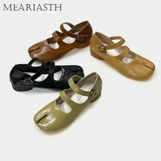 Новые балетки с круглым носком для женщин кожаные туфли двойной пряжкой и