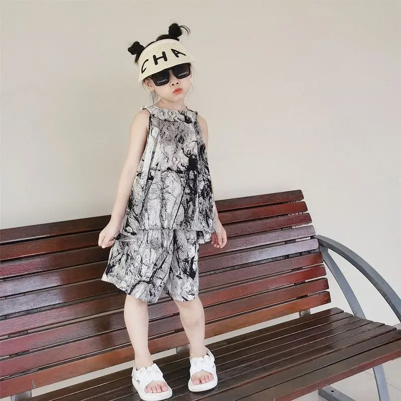 

Girls Summer Sets Childrens Clothing Clothing Student Short Sleeve Two-piece Set Baby Girl Outfit Chiffon Neck Set Clothes 4-6y