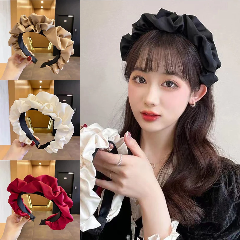 

2022 Korean Hair Band Solid Color HairBand For Women Folds Pattern Plaid Headbands Thickening Headwear Simple Hair Accessories