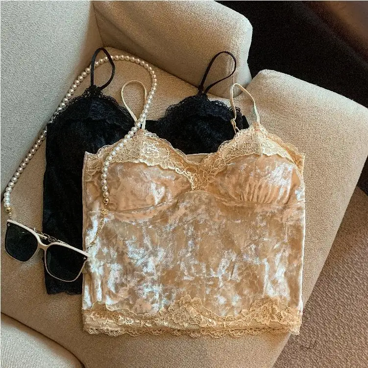 Бархатная кружевная майка для женщин осенне-зимняя внутренняя одежда топ-труба