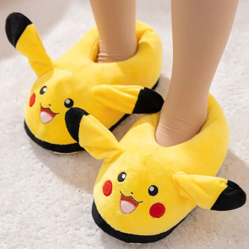 

Kawaii Pokemon Pikachu Cartoon Ear Will Move Plush Thicken Winter Indoor At Home Autumn and Winter Keep Warm Girl Slippers