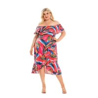 plus size summer dresses 2022 printed beach ladies clothing for women off the shoulder ruffle empire fashion party bodycon midi