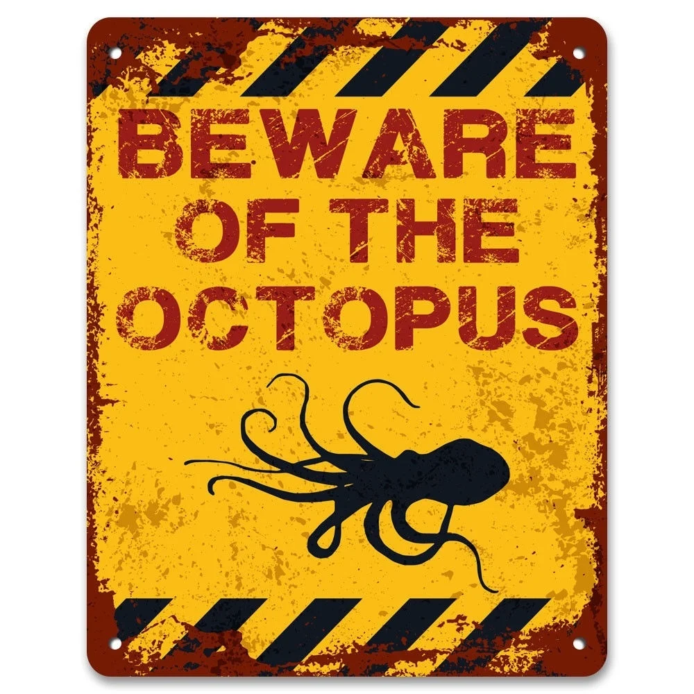 

Beware Of The Octopus | Funny Vintage Metal Garden Warning Sign | Pond Sign (Visit Our Store, More Products!!!)