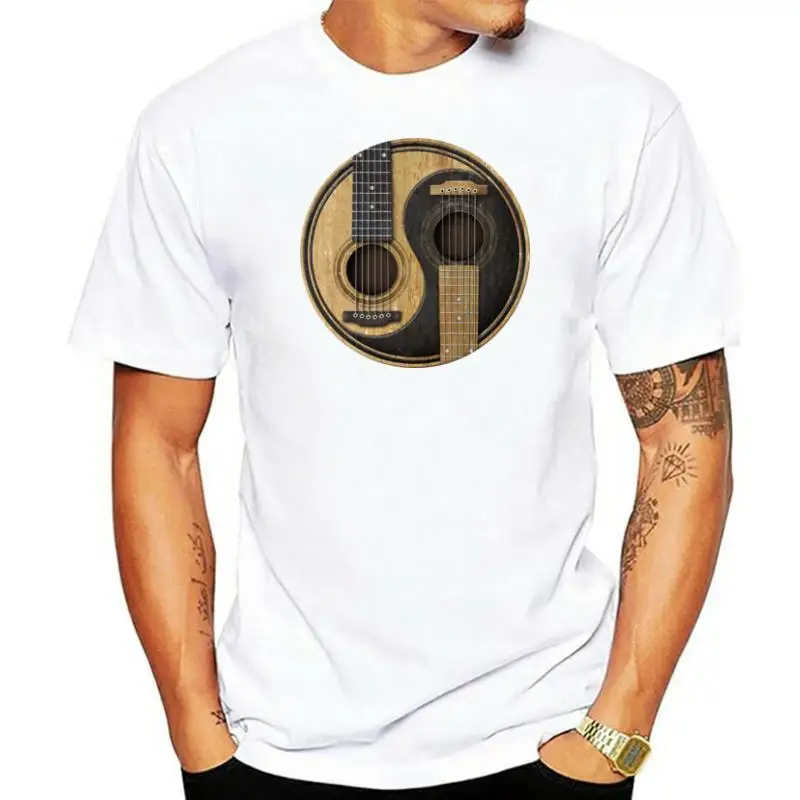 

2017 Yin Yang Design Old And Worn Acoustic Guitars T-shirt For Men Long Sleeve Cotton Tee Shirts Tops For Sale