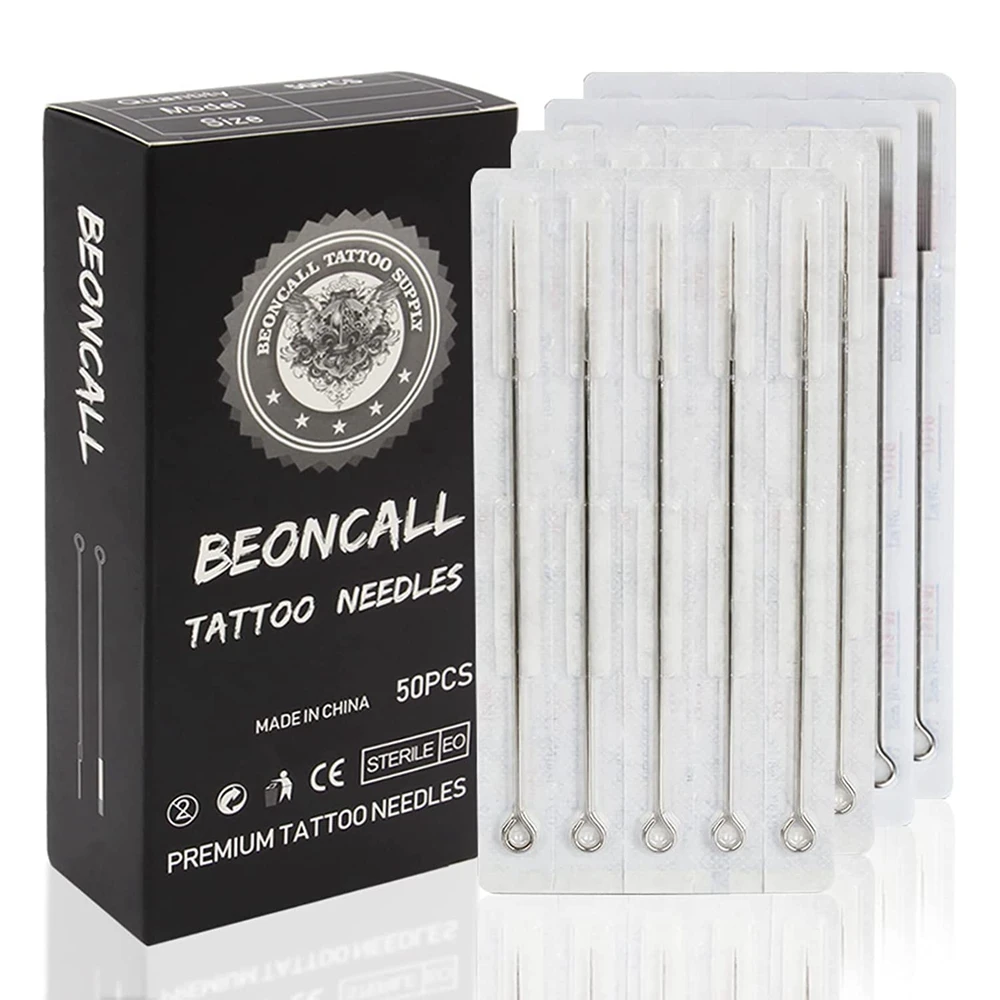 Иглы BEONCALL круглые для тату-машинки набор из 50 игл смешанного размера 3RL 5RL 7RL 9RL 3RS 5RS
