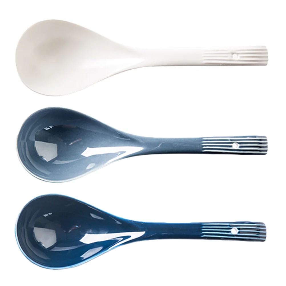 

3 Pcs Japanese Ramen Spoon Porcelain Serving Ceramic Tableware Food Spoons Appetizer Porridge