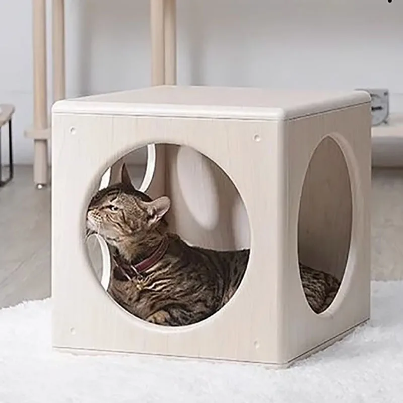 

Cat Box Security Semi-enclosed Apartment Solid Wood Multi Family Cat Tunnel Climbing Platform Small Animal Supplies Pet Sharing
