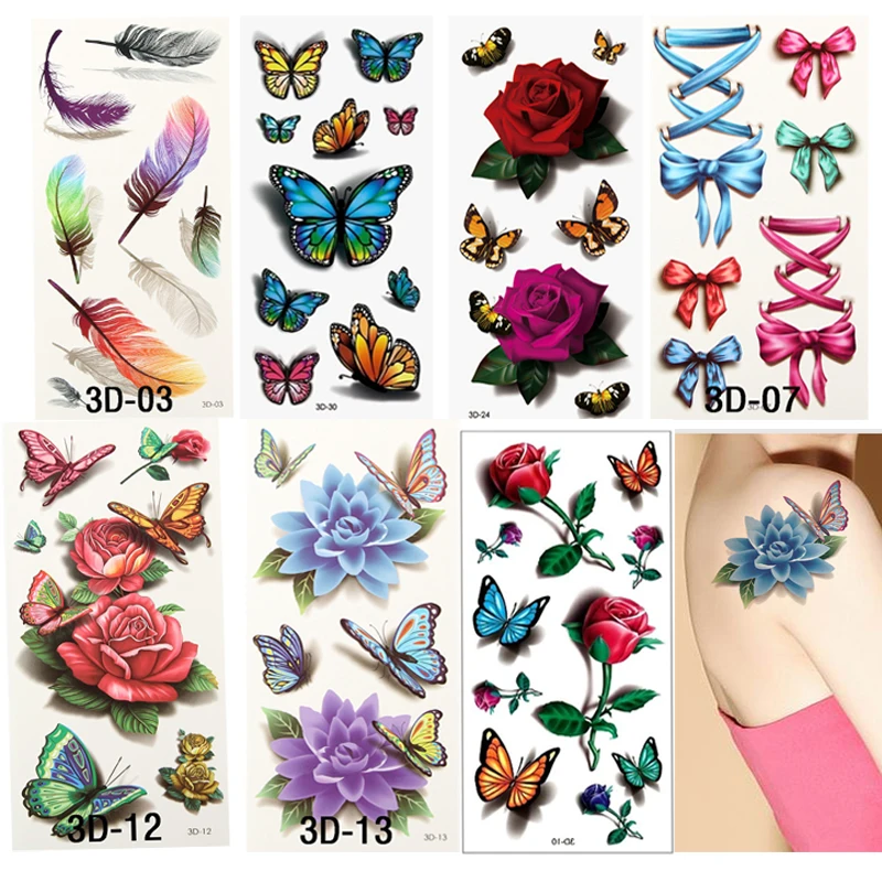 

40pcs Temporary Tattoos For Man Woman Waterproof Colorful Black Tattoo Stickers 3D Pattern Shoulder Arms Leg DIY Body Art Tattoo