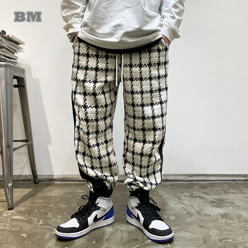

Japanese Streetwear Black White Checked Sweatpants Men Clothing Harajuku Casual Sport Jogging Pants Korean Hip Hop Joggers Male