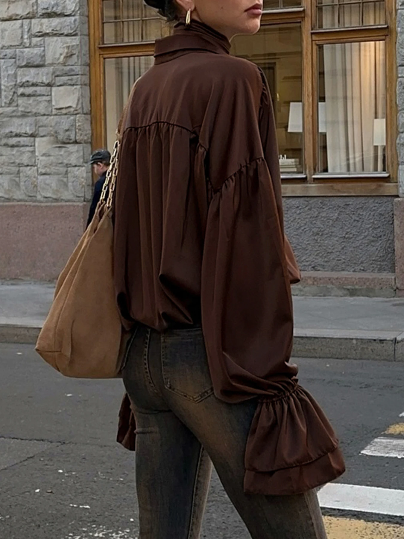 Rockmoer винтажная рубашка с рюшами на рукавах женская элегантная свободная блузка