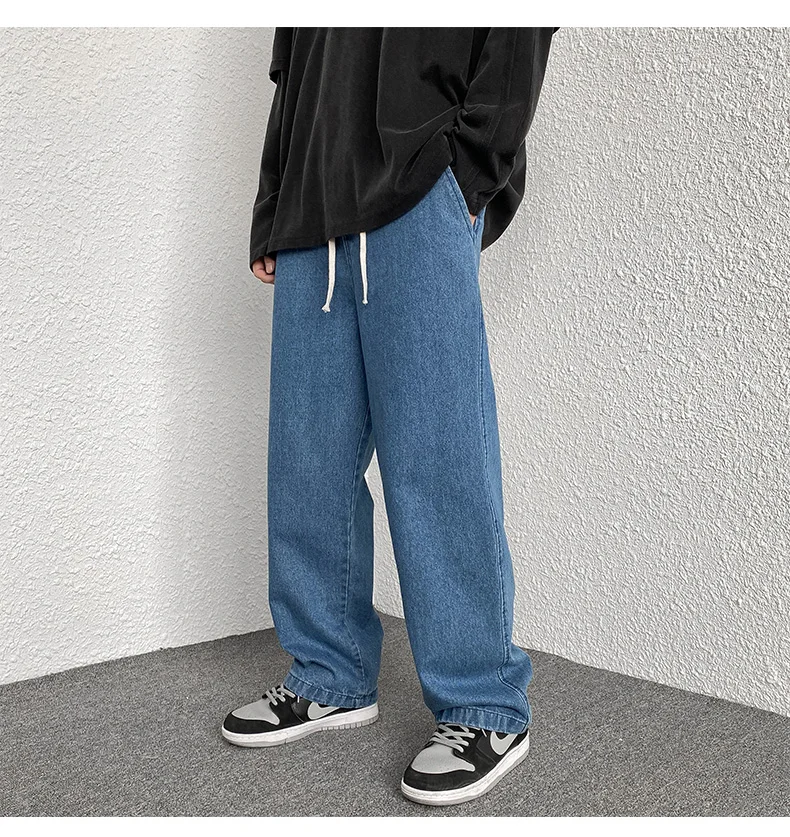 Men's Jeans Baggy Straight Wide Leg Pants Waist Drawstring Design Simple Fashion Casual Pants Korean Streetwear Large size M~5XL