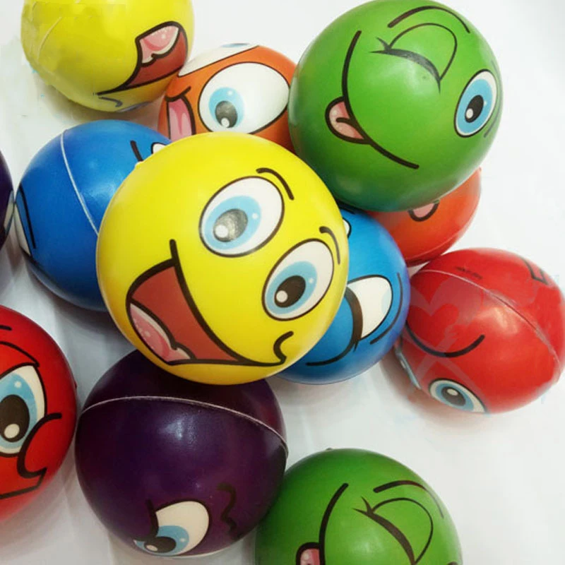 

6pcs 6.3cm Squeeze Anti Stress Balls Smiley Face Colorful Soft PU Foam Balls Toys for Kids Children Wholesale