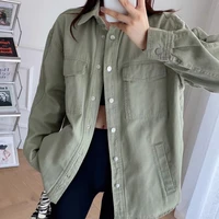 2022 fall women solid color cotton oversized shirt jacket single breasted coats winter batwing sleeve turn down collar outerwear