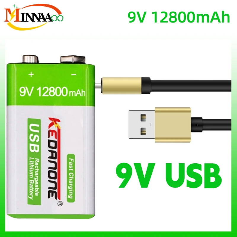 

New 9V Rechargeable Battery 12800mAh 6F22 Micro USB 9v Li-ion Lithium Batteries for Multimeter Microphone Toy Remote Control KTV
