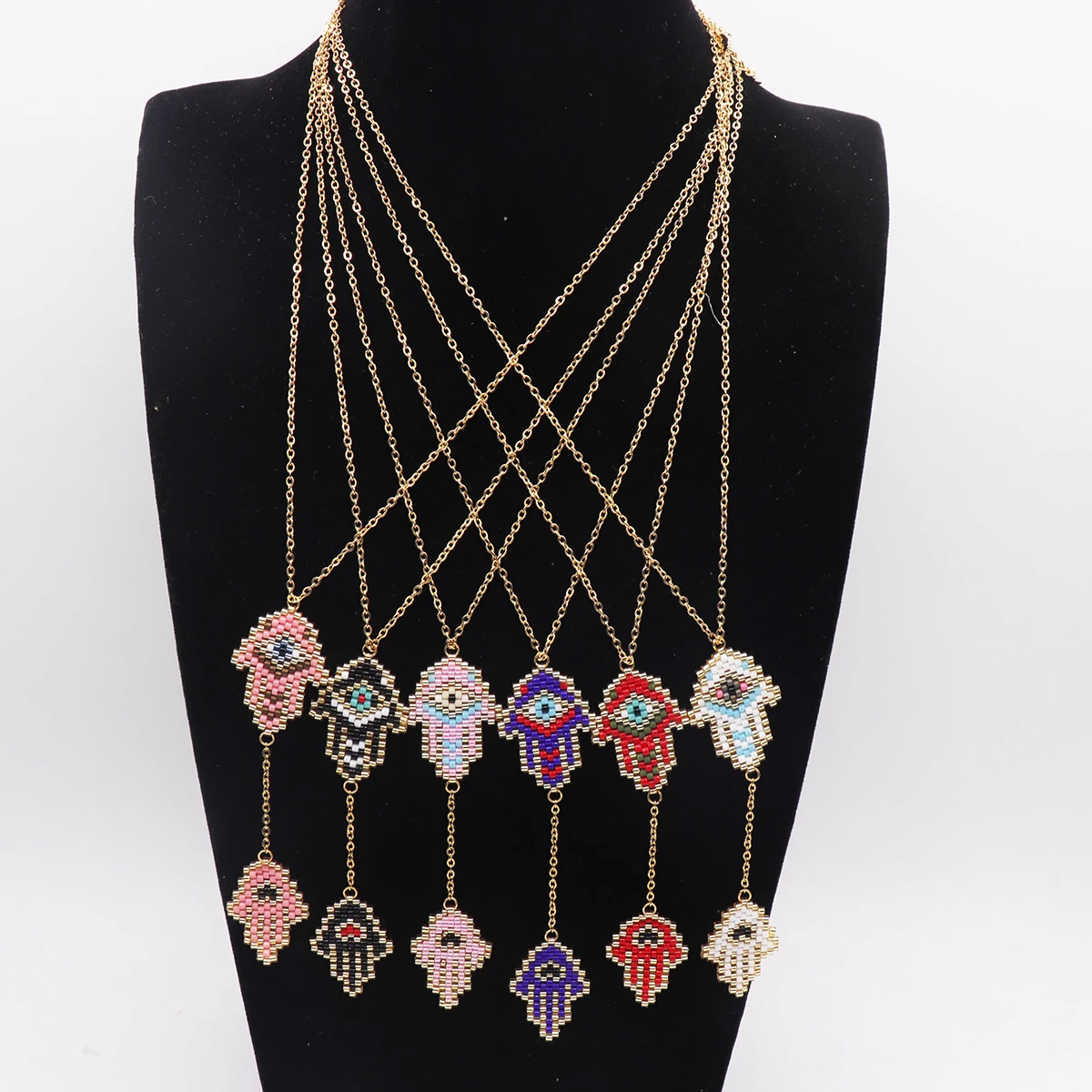 

BLUESTAR New Arrival Colorful Evil Eye Pendent Necklace Stainless Steel Chain Jewelry Miyuki Beads Necklace For Women