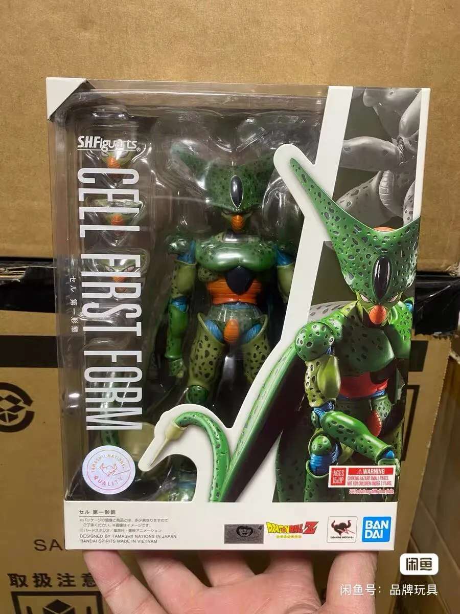 Фото В наличии: Оригинальная фигурка BANDAI S.H.Figuarts Dragon Ball Z Cell First Form, аниме-фигурка, модель сменных лиц, игрушки, подарки №2