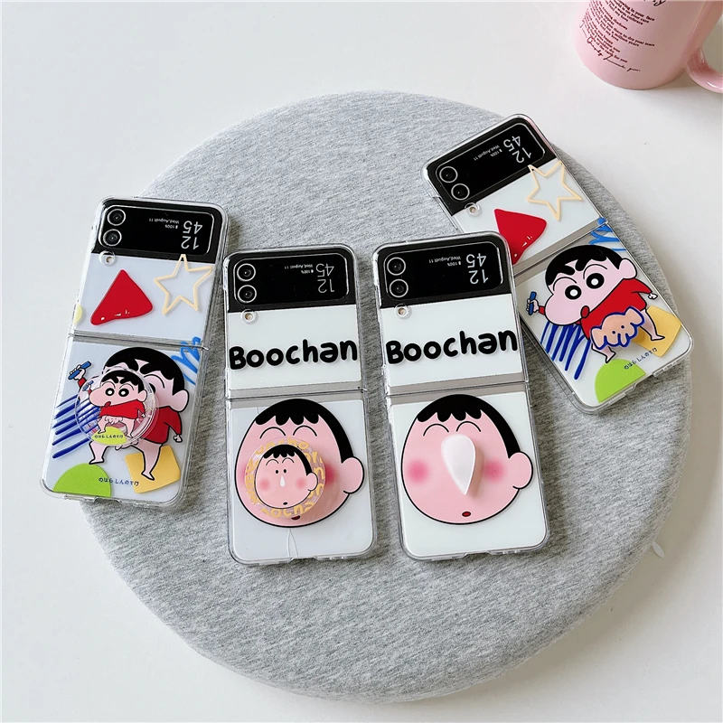 

Anime Crayon Shin Chan Rotate One Piece Colorful Korean Style Fashion For Samsung Galaxy Z Flip 3 4 5 Cover Phone Case Toy Gift