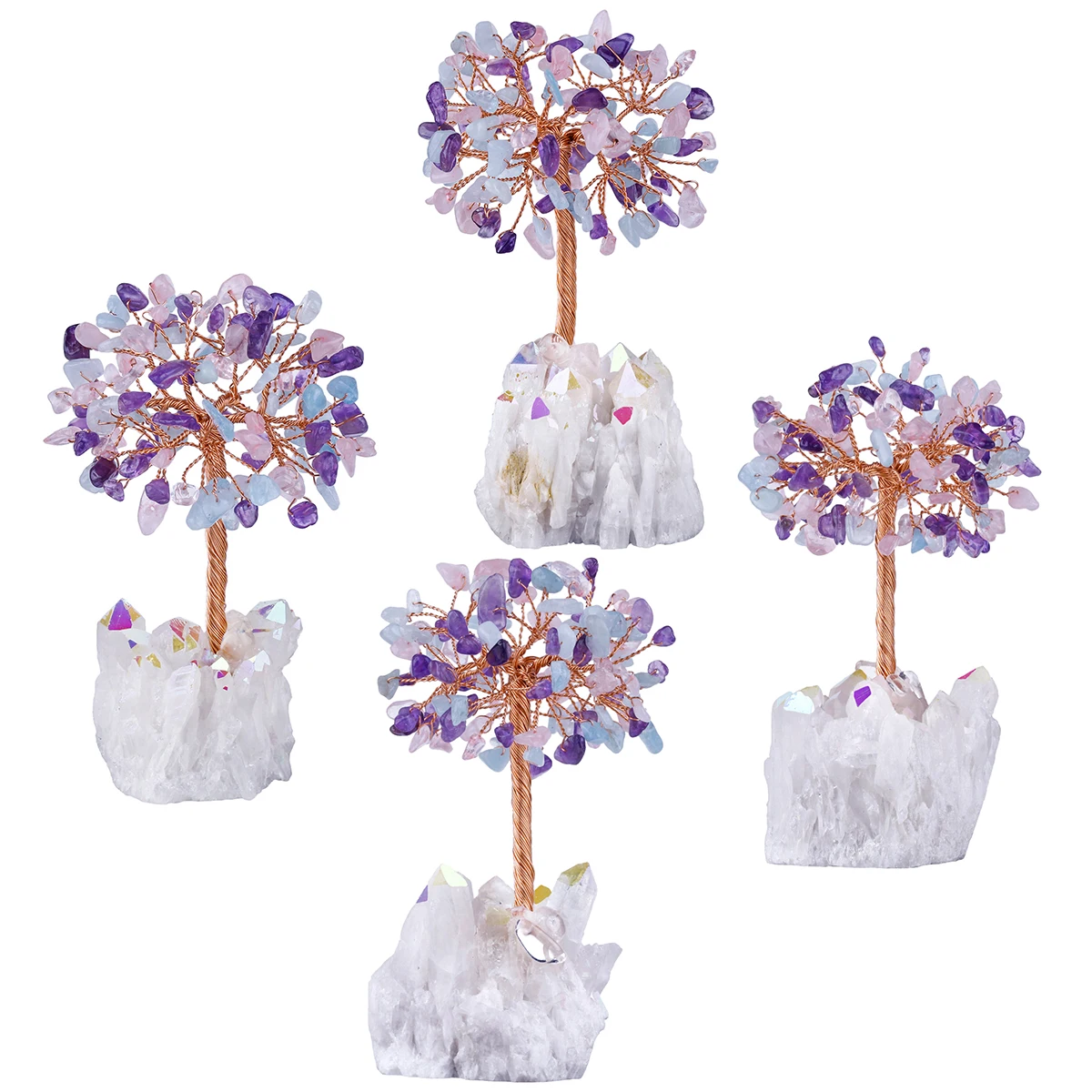 Natural Crystal Tree With AB Rough Rock Quartz Base Reiki Gravel Chip Minerals For Luck Wealth Room Decor Ornaments DIY Gift