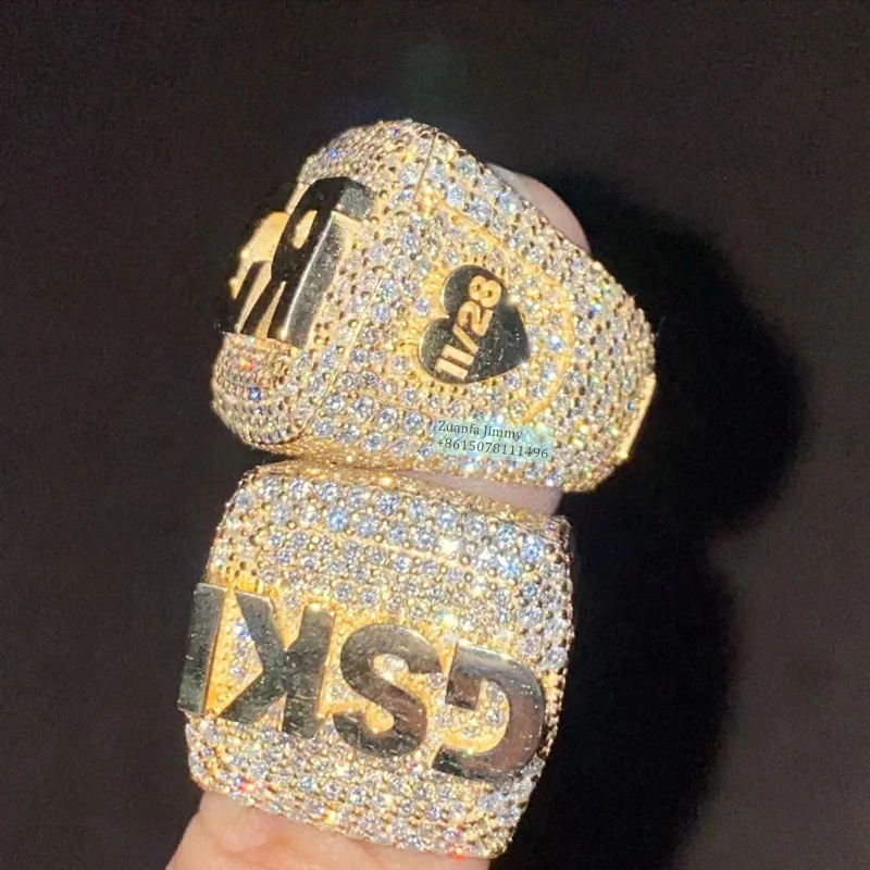 

Hip Hop Ring Style Gold Color Full with Iced Out VVS1 Moissanite Diamond Man Champion Ring Pinky Ring