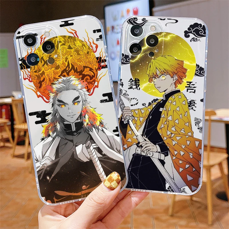 

Anime Demon Slayer Zenitsu logo Phone Case For Apple iPhone 14 13 12 11 SE XR 7 8 6 mini Plus Pro MAX 2020 Transparent Cover