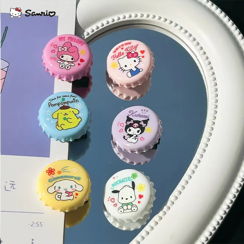 

6pcs Kawaii Girl Hair Clip Creative Bottle Cap Hello Kitty Kuromi Anime Cute Women Hairpin Hair Accessories Children Headwear