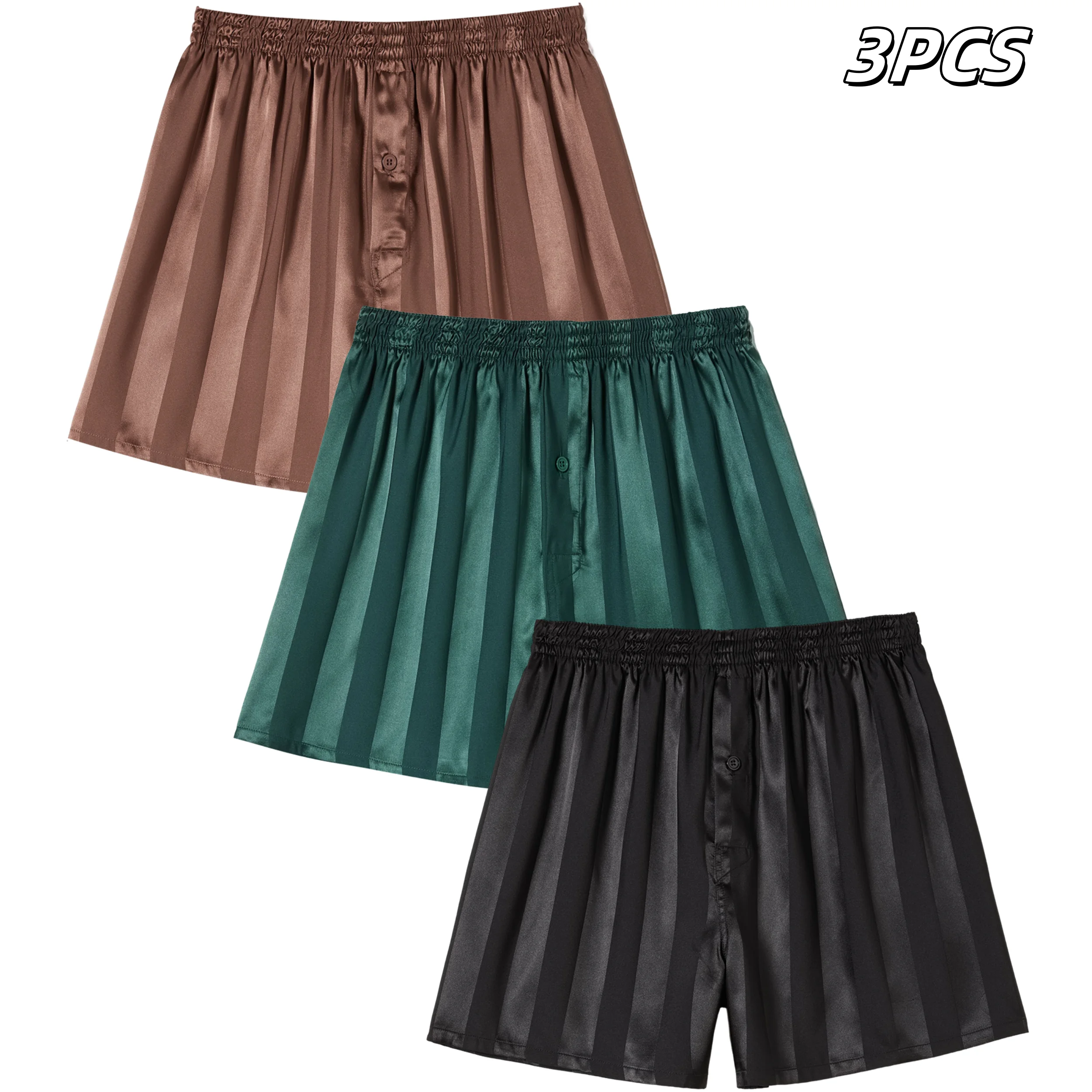 3 шт. мужские трусы атласные шорты-боксеры в полоску антибактериальные дышащие