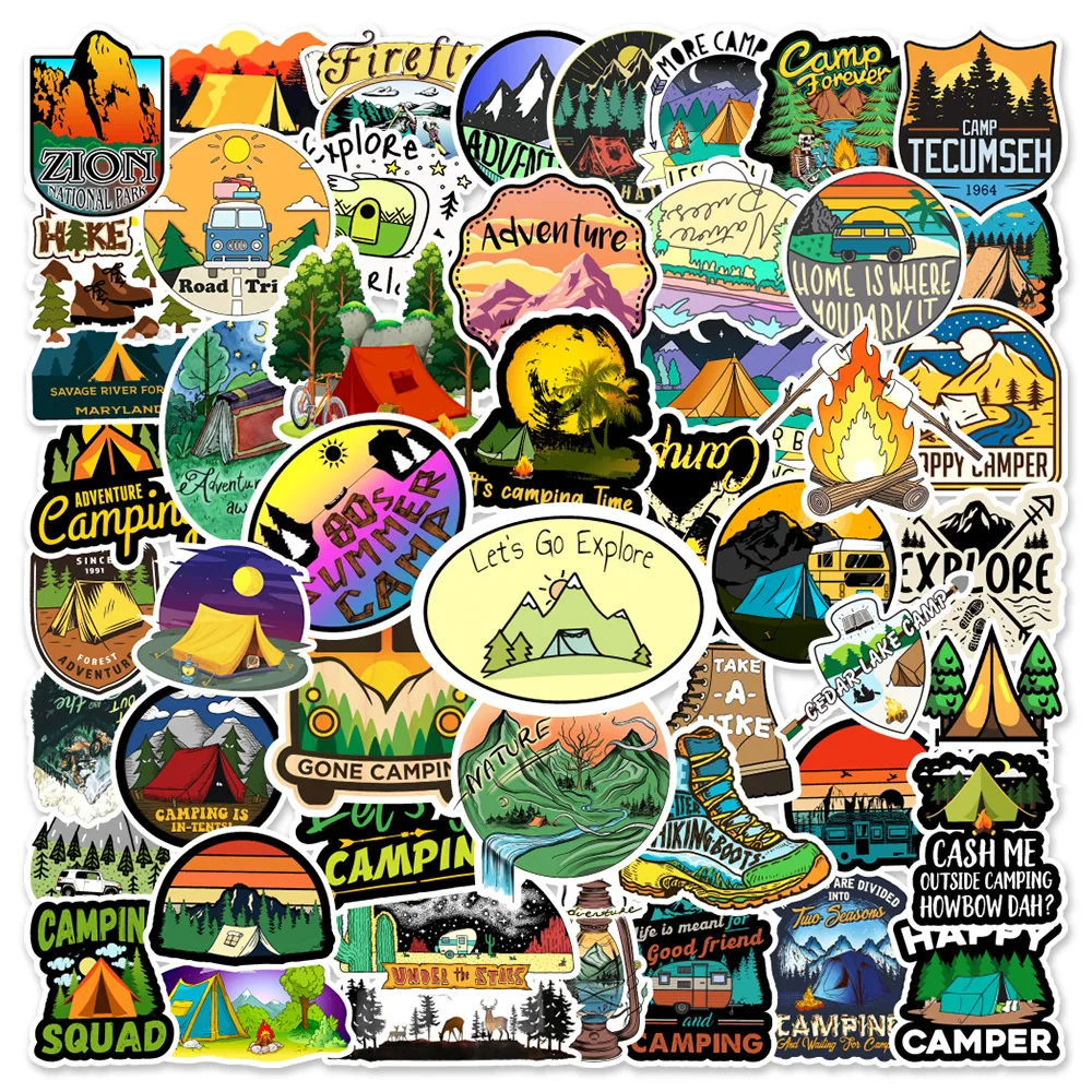 

10/50pcs Forest Hiking Camping Stickers Outdoor Travel Beautiful Scenery Decal Sticker To DIY Water Bottle Phone Laptop