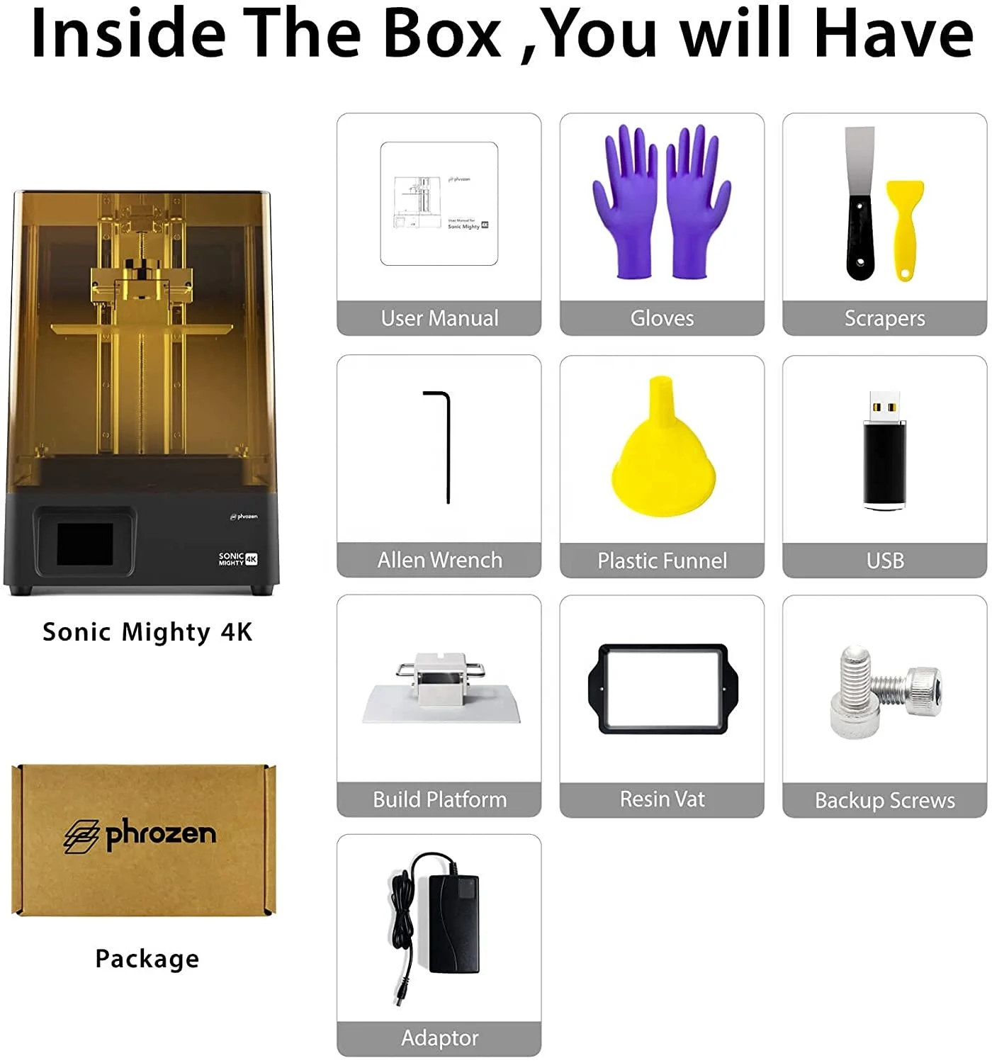 3D-принтер Phrozen Sonic Mighty 4K Размер печати 200 x 125 220 мм ЖК-принтер смолы с 9 3-дюймовым