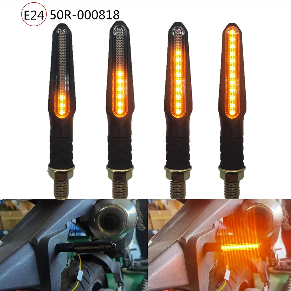 

4pcs Motorcycle Turn Signals Lights E24 12LED One-Line Flasher Monochrome Flowing Dynamic Directional Lamps Motorbike Accessory