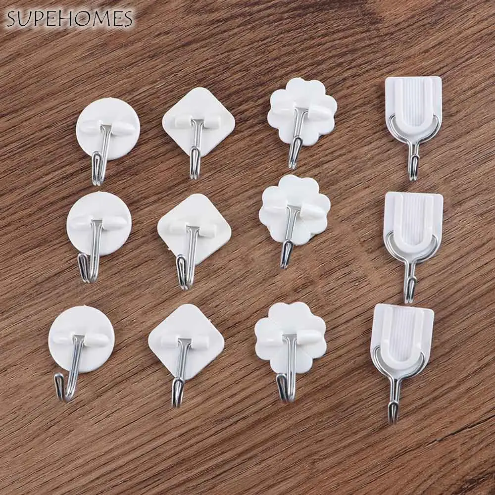 

6PCS White Plastic Strong Adhesive Hook Wall Hanging Self Adhesive Suction Cup Wall Hook Kitchen Bathroom Accessories