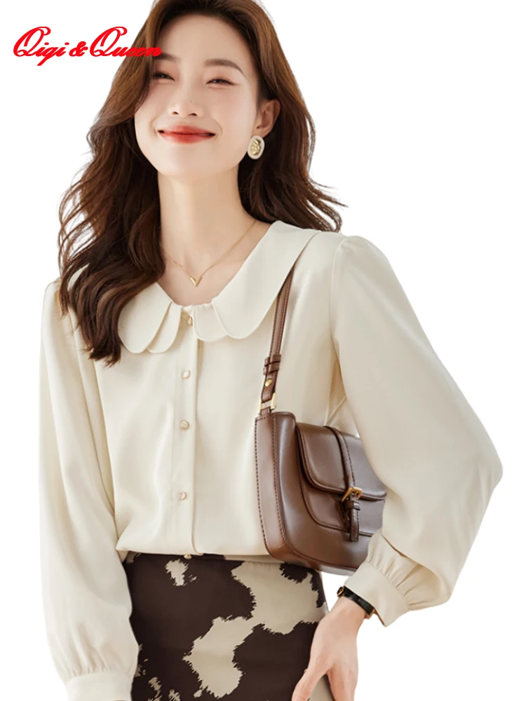 

Осенние Топы Qiqi & queen 2023, деловые блузки, простая рубашка с длинным рукавом, Корейская Повседневная шифоновая блузка, женская блуза