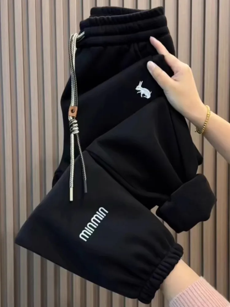 Большие размеры толстые спортивные штаны на флисовой подкладке женские зимние