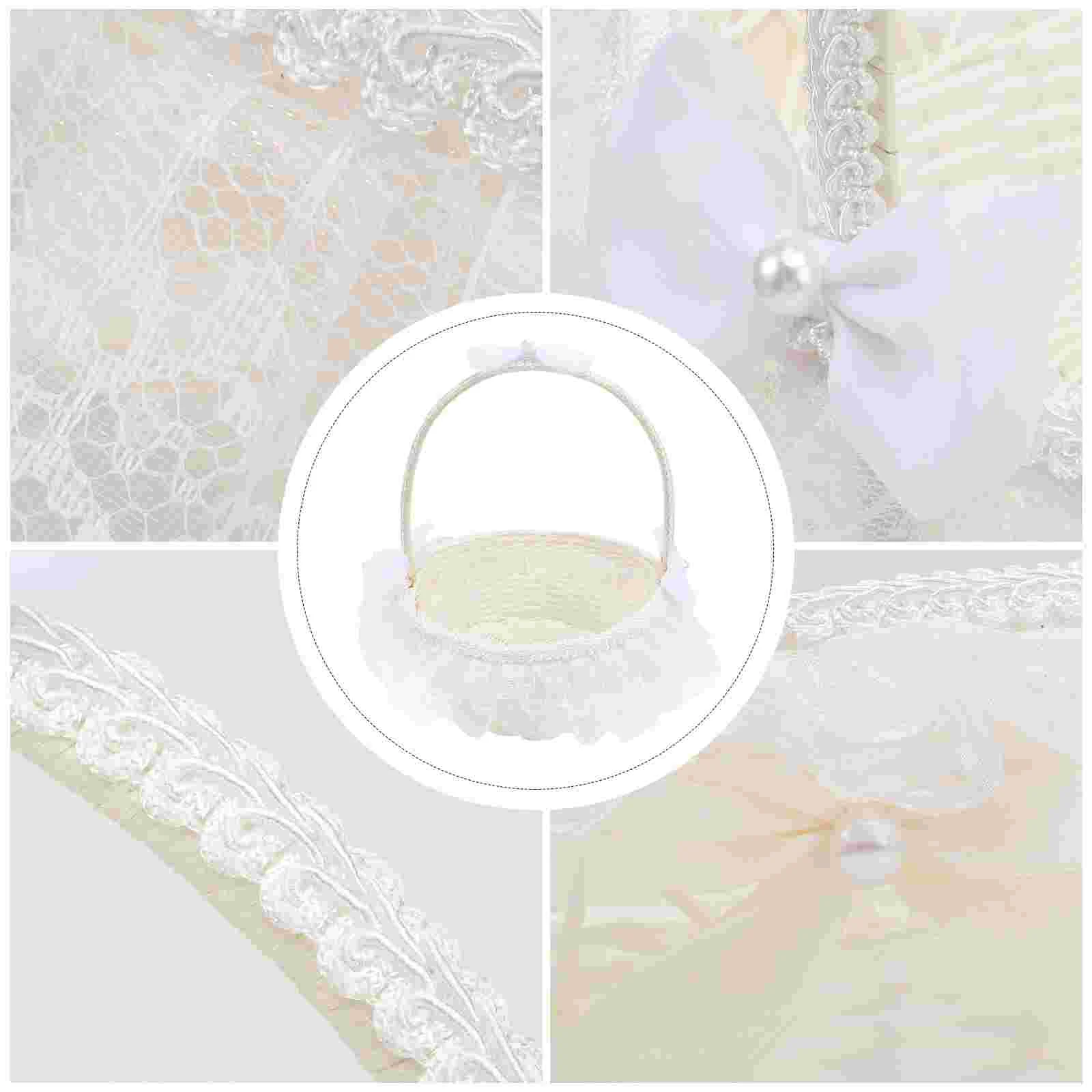 

Basket Flower Wedding Girl Baskets Woven Wicker Lace Storage Rattan White Picnic Weddings Ceremony Bowknot Handle Gift Fruit