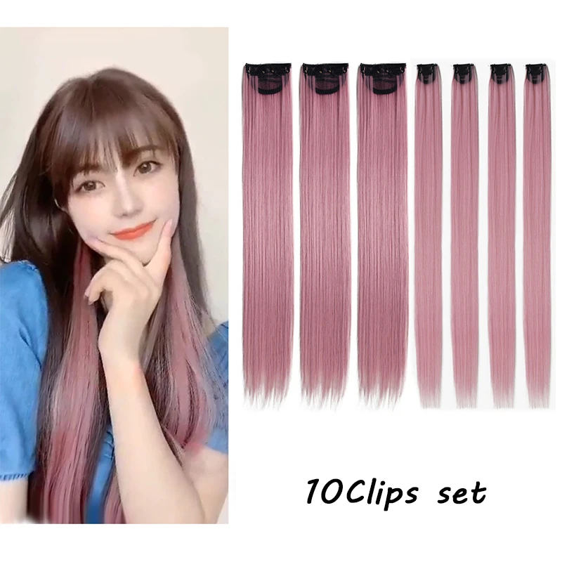 Ed Clips In Hair Extensions Straight Rainbow Clips In Hair 5-7 Packs Long 22inch Clip In Hair One Piece For Kids