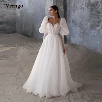verngo vintage a line organza wedding dresses puff long sleeves sweetheart floor length princess bridal gowns robe de mariage