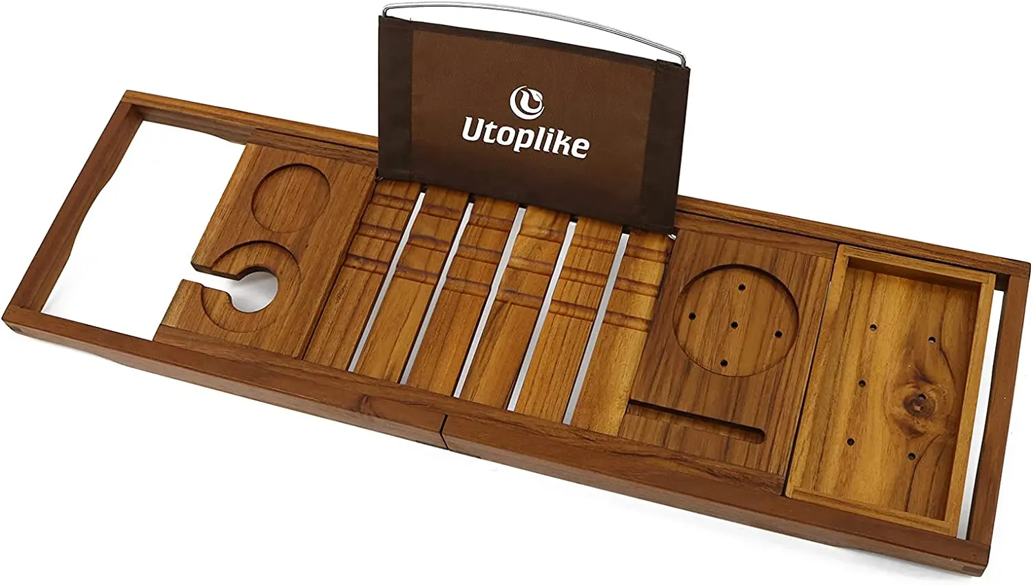 

Teak Tub Caddy Tray Tub Tray, Unique Tub Organizer, Wine Glass Towel Rack, Adjustable for Your Lover