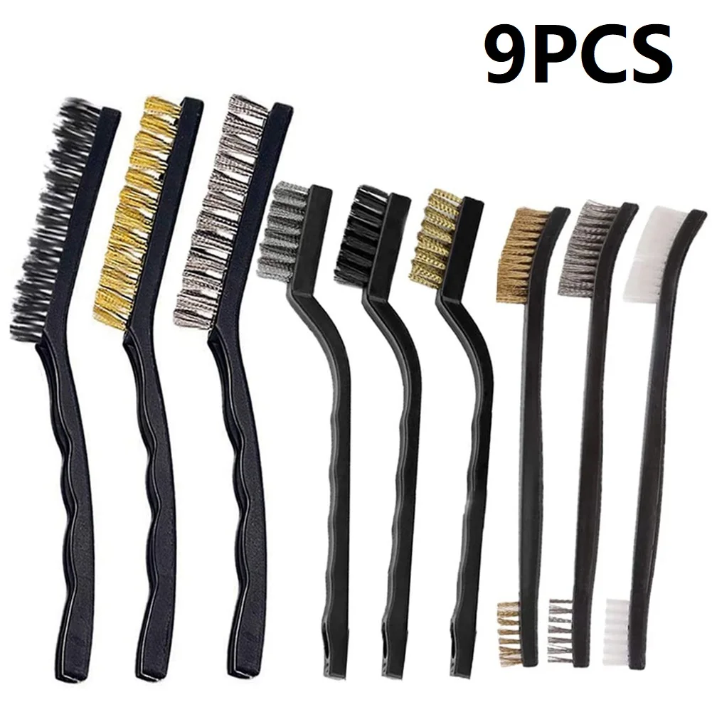 

9pcs Mini Wire Brush Steel Brass Nylon Clean Scrubbing Polishing Detail Metal Rust Brush Corrosion Removal Cleaning Tools