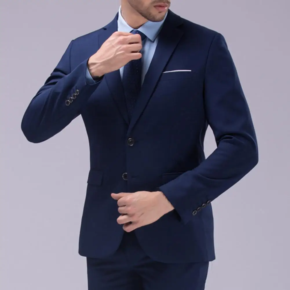 

1 Set Men's Blazer Pants Solid Color Turndown Collar Long Sleeve Slim Fit Two Buttons Formal Suit for Wedding Banquet Prom