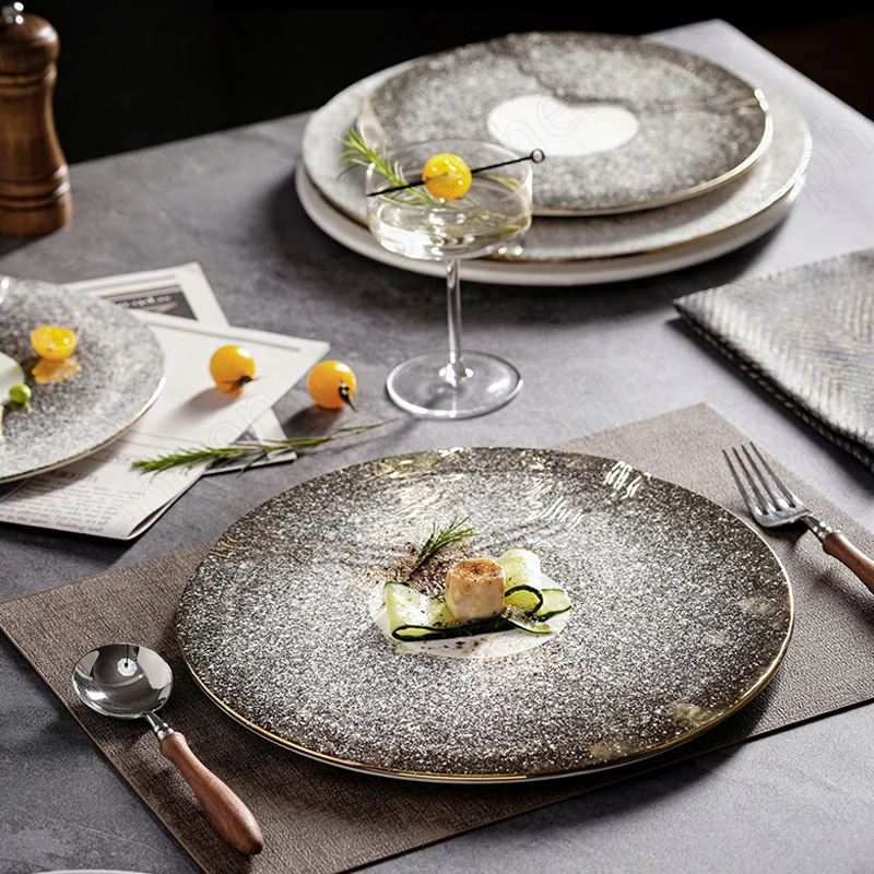 

Светильник Кая Роскошная керамическая тарелка с Рельефной текстурой, Европейская классическая Ландшафтная серия, Золотой ход, стейк, паста...