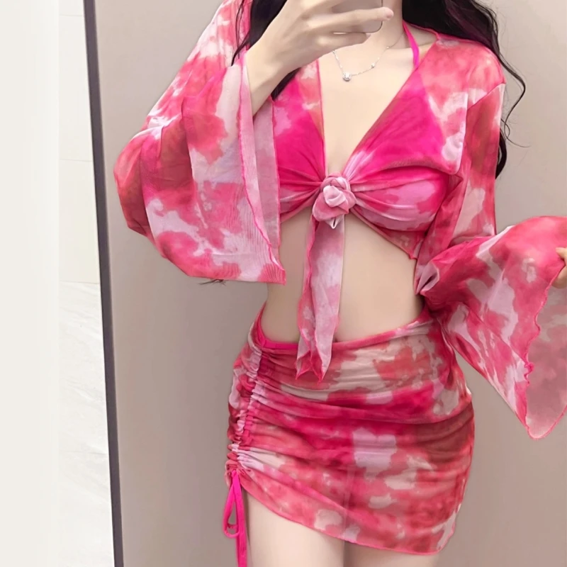 Женский купальный костюм для девочек 4 предмета разделенный купальник модный с