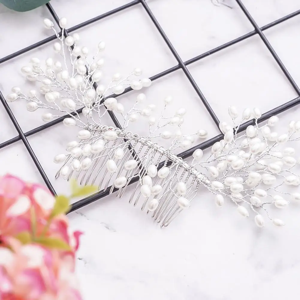 

Bridal Pearl Hair Comb Silver Color Pearl Crystal Wedding Hair Combs Hair Accessories For Bridal Flower Headpiece Women Jew J0h4