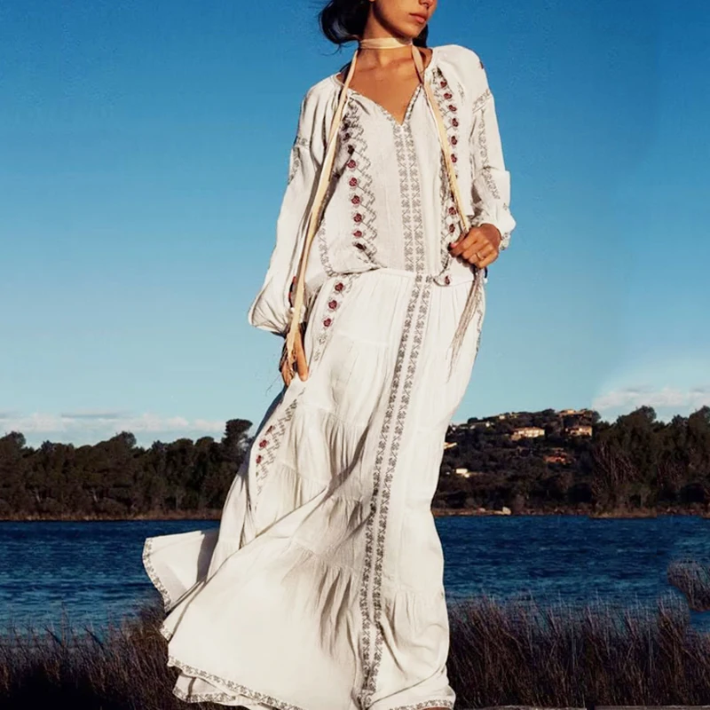 

Блузка с длинным рукавом и круглым вырезом, в стиле бохо