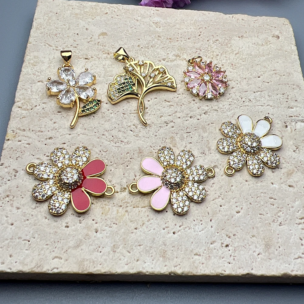 

New Little Daisy Charms Metal Zircon Enamel Flower Pendants Jewelry Making diy Women Necklace Bracelet Accessories Wholesale