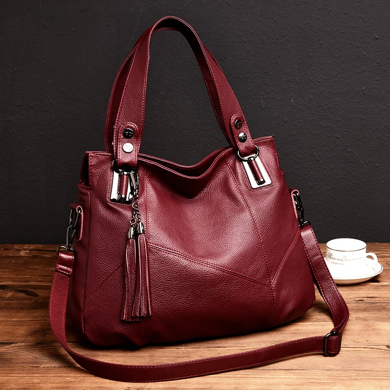 100% Genuine Leather Women Handbags 2023 New Tassel Luxury Designer Large Tote Bag for Shoulder Crossbady Soft Tassel Crossbody
