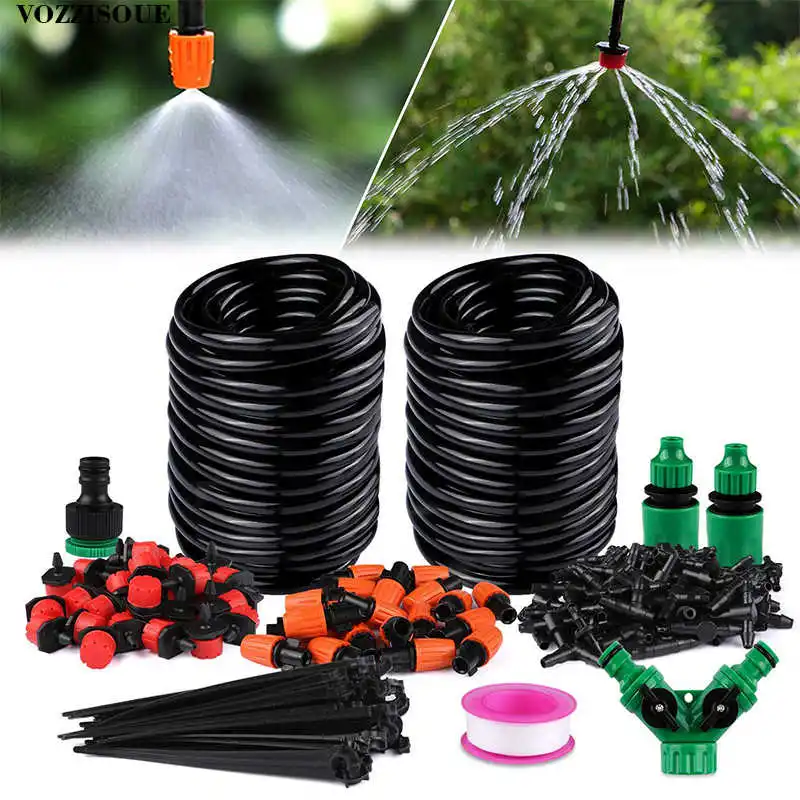 DIY Sale 30M Drip Irrigation Fittings Components Kit Water Plants Pvc Pipe Hose Connector Adapters Plant Garden Watering System