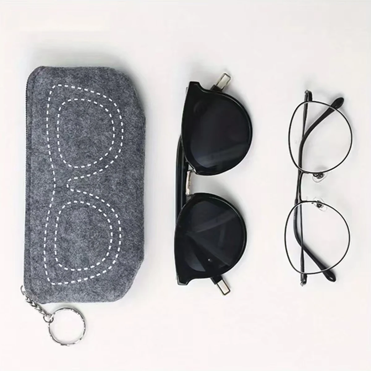 Фетровый футляр для очков YANZAI oft портативный на молнии с брелком хранения