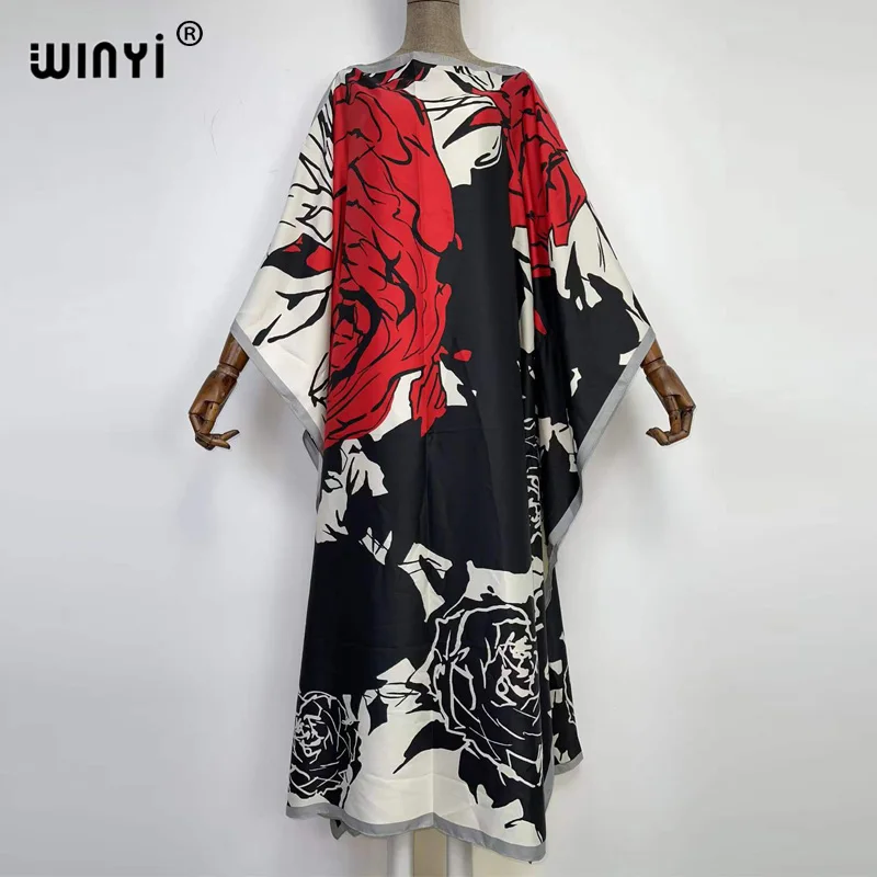 WINYI-vestido Dashiki con estampado bohemio para mujer, Hijab suelto, elegante, musulmán, Abaya, Bazin, Broder Riche, Sexy, maxi, para fiesta y playa, 2022
