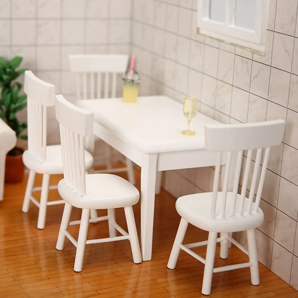 

1/12 Mini Dollhouse Miniature Mini Wooden Desk Coffee Table Chairs Simulation Furniture Model Toys for Doll House Decoration