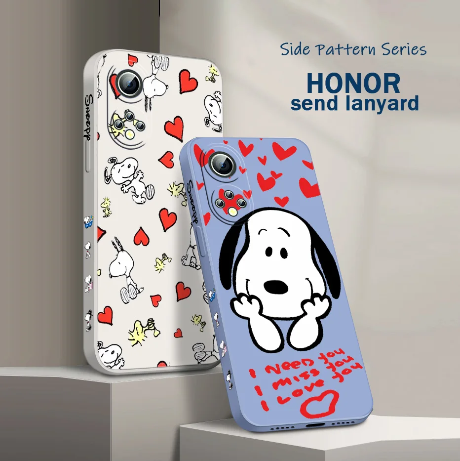 

Anime Snoopy Love Phone Case For Huawei Honor 60 SE 50 30S 20 20E 10X 10i 9X 9C 9S 8A Liquid Left Rope Funda Cover